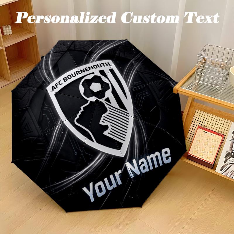 8 Rib Auto Folding Umbrella Bournemouth Football Print Custom Name Text Portable Rain Gear