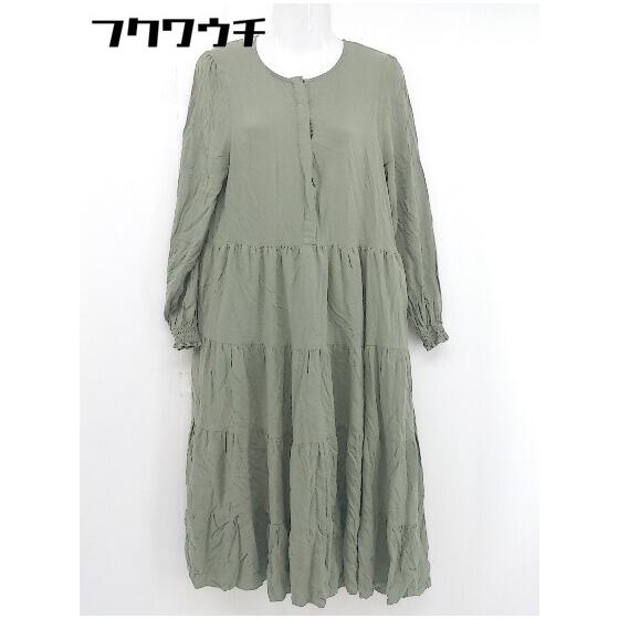 earth music&ecology tiered long sleeve below knee length dress size F khaki ladies [Used]
