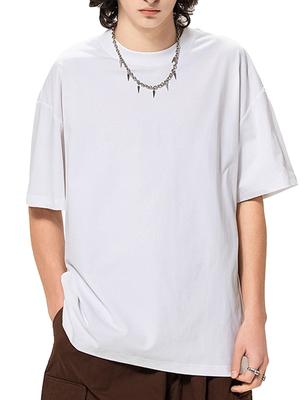 White Short Heavy Quick Big Large Casual [TickElf] T-shirt, Men's, Sleeve, Weight, Oversized, Women's, 100% Cotton, Plain, Thick, Drying, Silhouette,