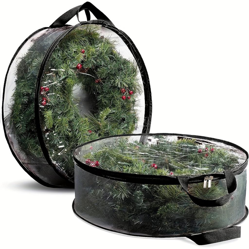 2pcs 30" Transparent PVC Christmas Wreath Storage Bags Waterproof Holiday Decor Organizer for Artificial Wreaths Halloween