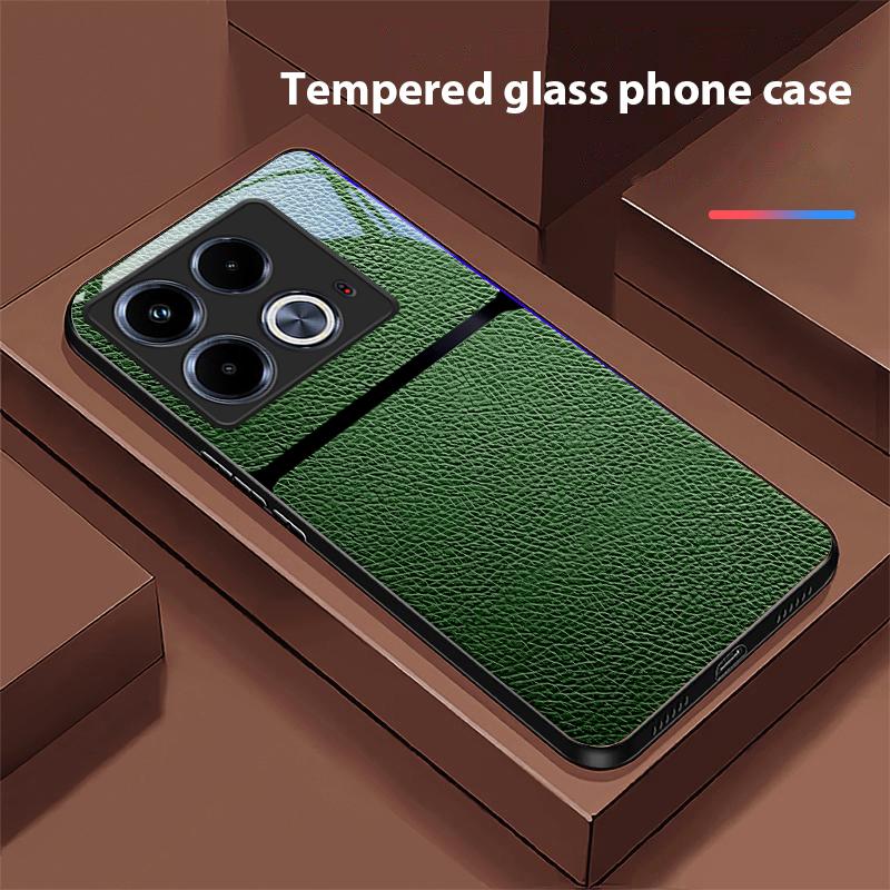 Red Leather Pattern For Infinix Note 40 4G 30i 12 G96 Smart 8 Hot 9 Play 10 11S 12 20i 50 Pro Plus 5G Tempered Glass Phone Case