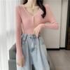 Core-spun Yarn, Spring, Autumn and Winter V-neck Slim-fit Solid-color Long-sleeved Solid-color Knitted Sweater, Thin Sweater, All-match Women