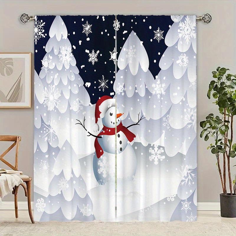 

Snowman Christmas Print Curtains Polyester Fabric Suitable Bedroom Living Room Decoration Curtain For Area Made Of Machine Washable W100*H70(CM)-Hooks&1PCS