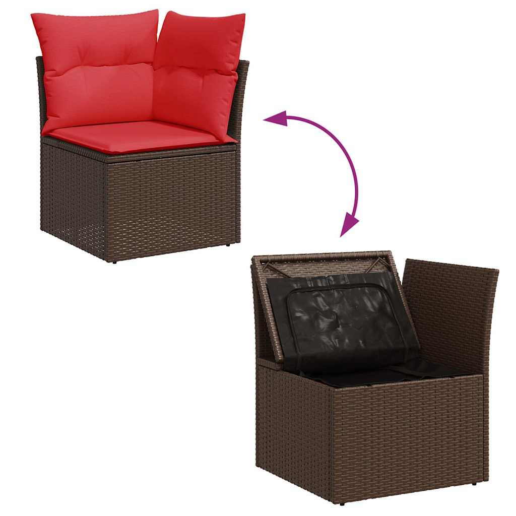 5 Piece Garden Sofa Set with Cushions Brown Poly Rattan & Acacia