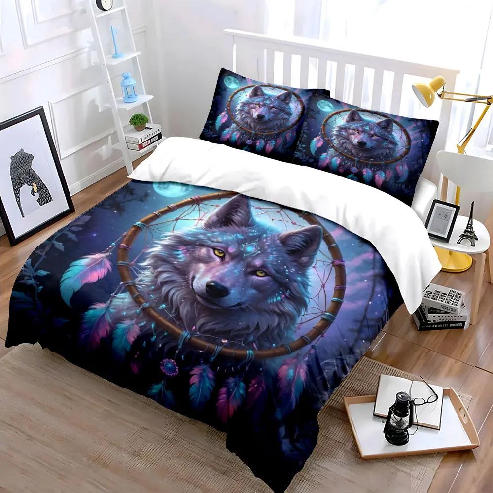 "Dreamcatcher Wolf Moon Decor Set" Bedding Set with 1 Duvet Cover 2 Pillowcases Single Double King Queen Gift