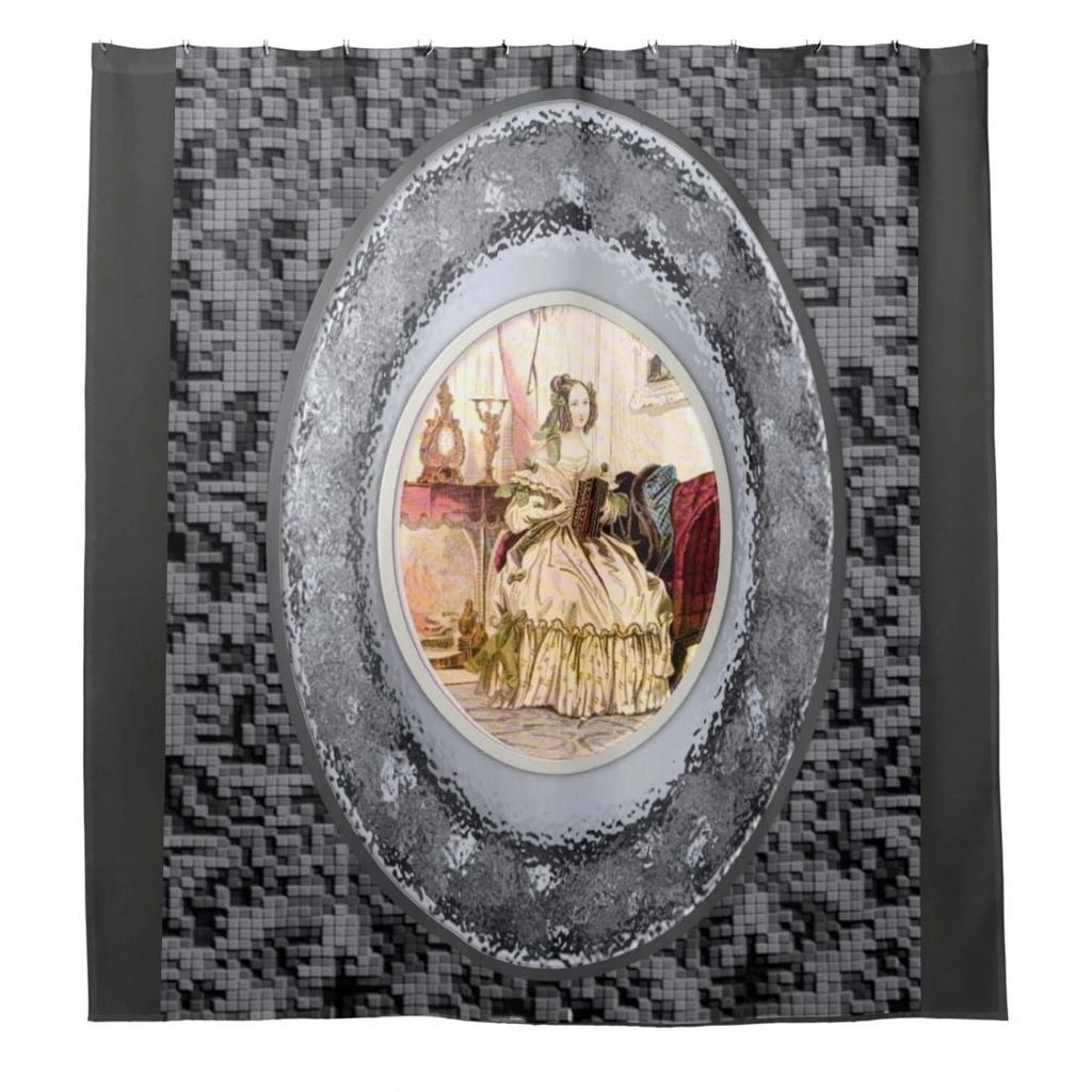 Victorian Shower Curtain Ladies Clothes History Dress Handbag Feather Gloves Floral Design Baroque Bathroom Curtains With Hooks