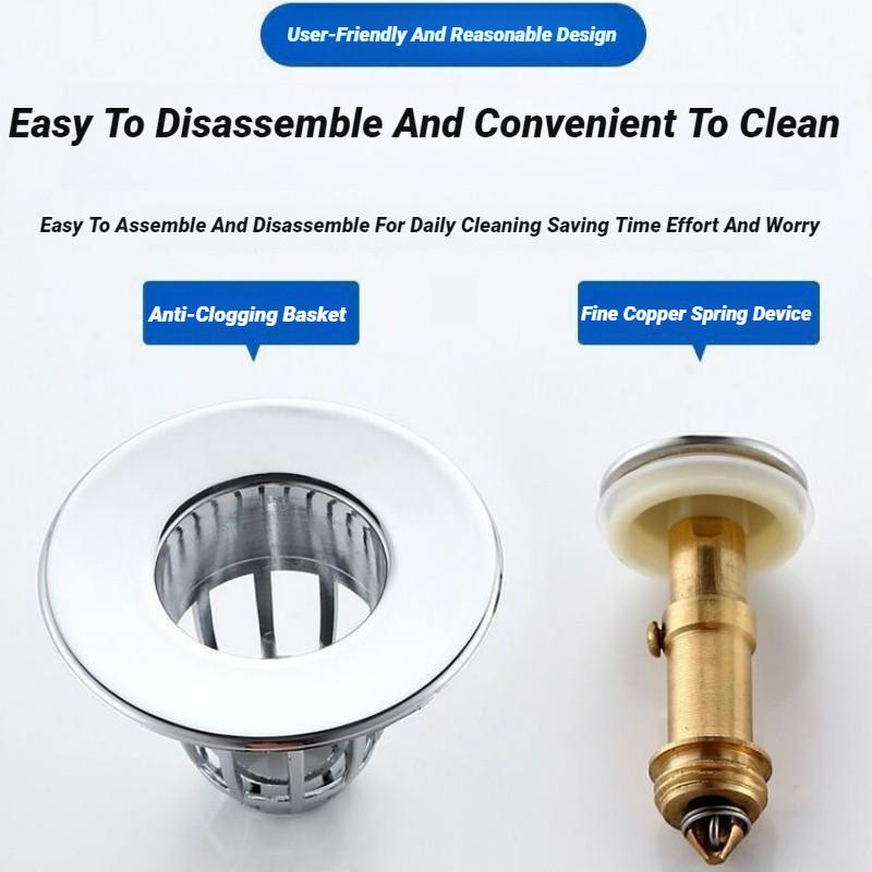Universal Chrome Push Rebound Drain Stopper Pop Up Filter With Hair Catcher For Bathroom Kitchen Bathtub Wash Basin Sink