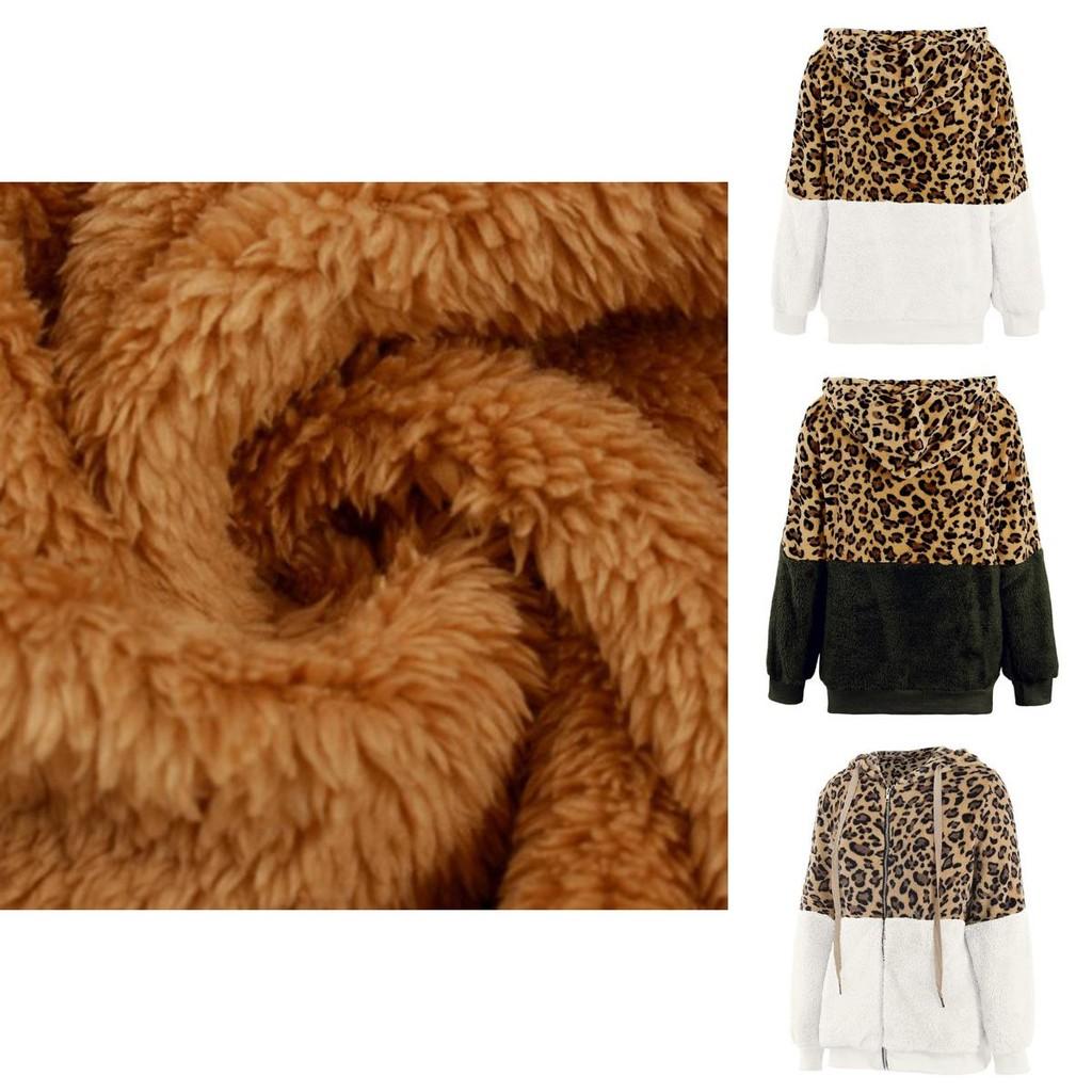 Stylish Women Bear Hooded Jackets With Cozy Fleece And Trendy Leopard Print Design