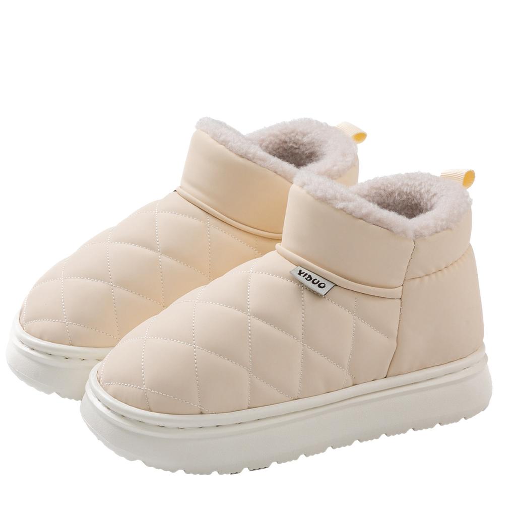 Heel Cotton Slippers New PU Waterproof Thick-bottomed Autumn and Winter Outer Wear High-top Non-slip Warm Wool Slippers