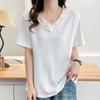 NaVaVa Women Frill Pearl PoinT V Neck ShorT sleeVe T shirT nT2562