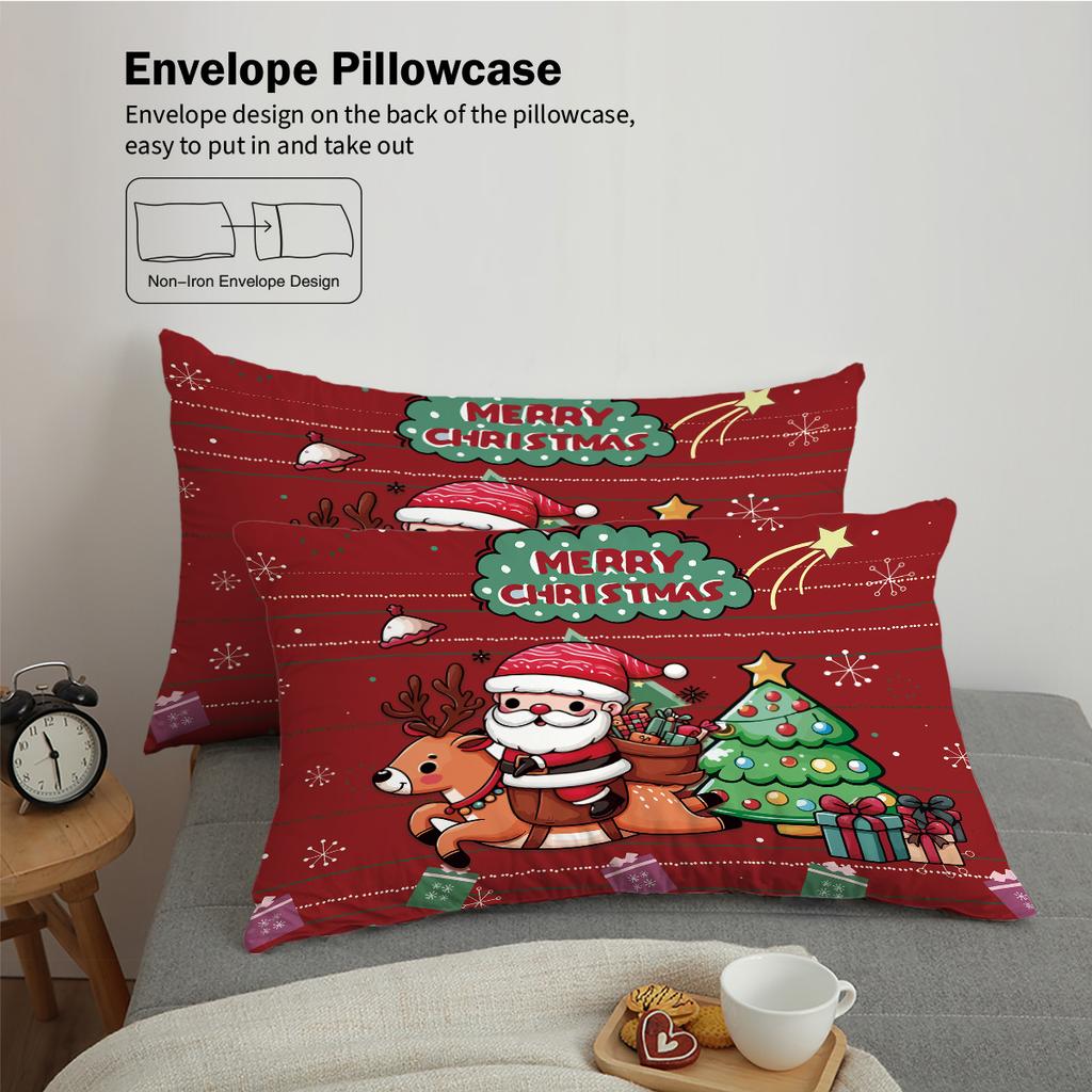 3-teiliges Bettbezug-Set ohne Chips mit Cartoon-Weihnachtsmann-Druck, Mehrere Größen für Schlafsaal-Schlafzimmer, Weich und bequem, Maschinenwaschbar