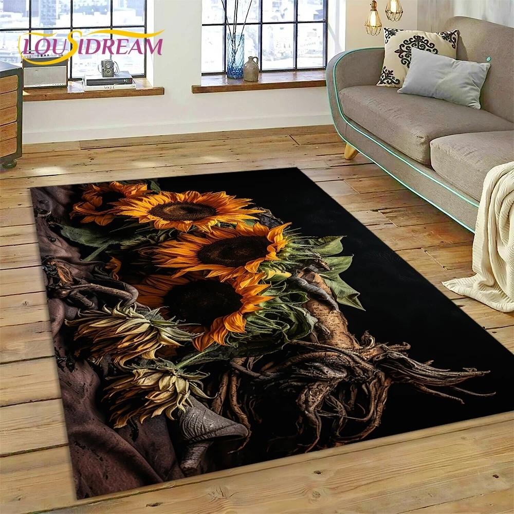 3D Dream Sun Flowers Nordic Daisy Rug Carpet for Living Room Bedroom Home Decor,Non-slip Decoration for Sofa Doormat Gifts Kid
