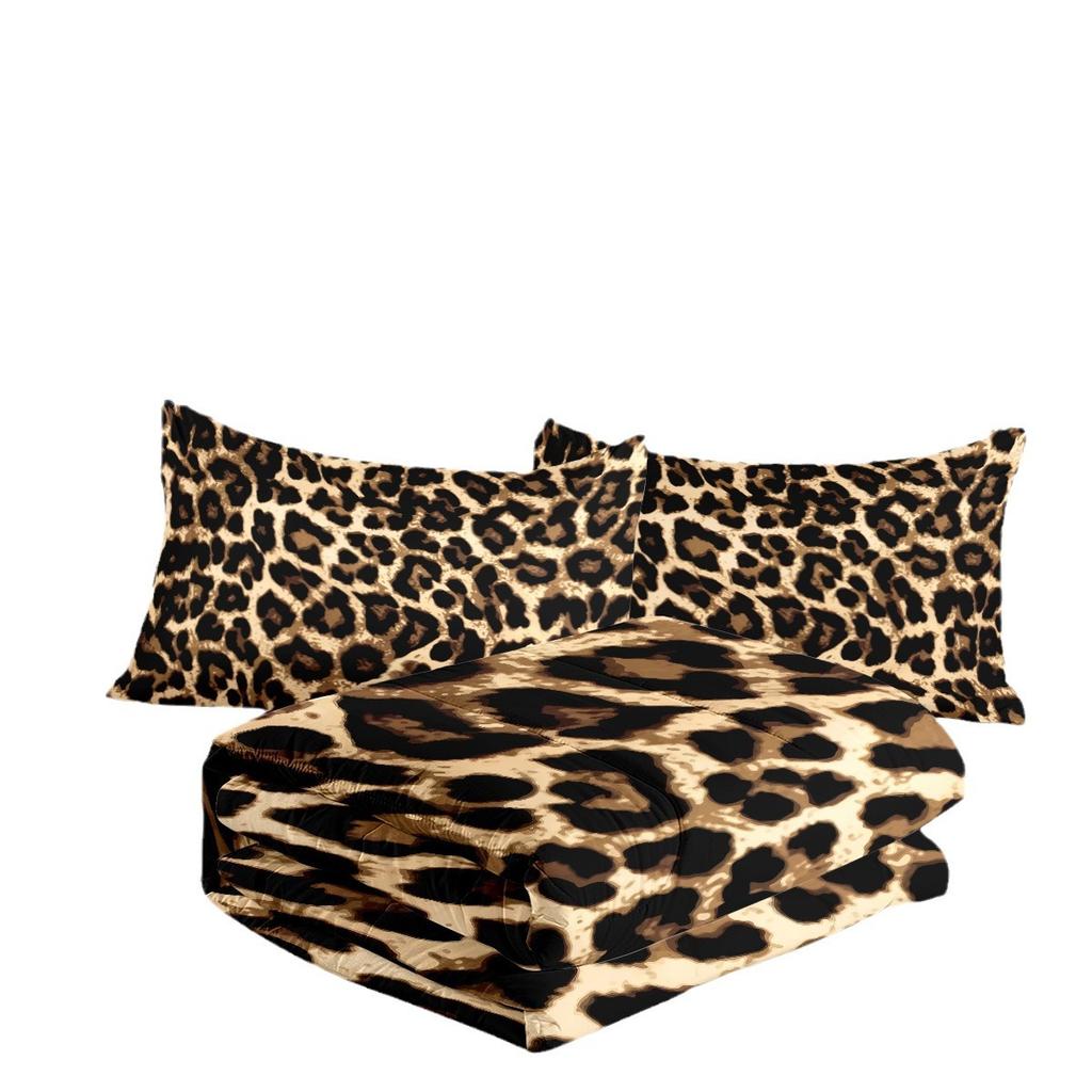 Animal Leopard Print Cow Print Quilt Digital Printing Feather Silk Cotton Quilt Fat Quilt Cover Three-piece Set