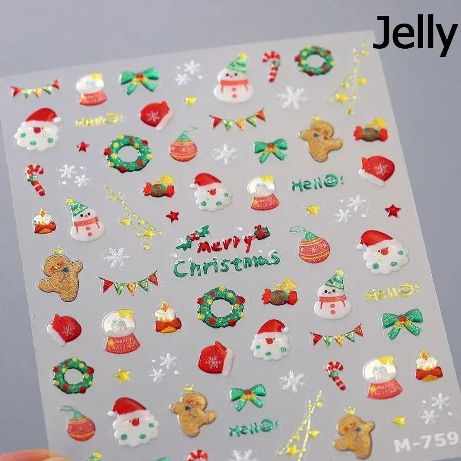 Gold Stamped White Christmas Tree Snowflake 3D Self Adhesive Nail Art Stickers Santa Claus Elk Xmas Cartoon Cute Manicure Decals