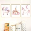 Pink Lovely Dance Girl Castle Unicorn Swan Wall Art Canvas Painting Nordic Posters And Prints Wall Pictures For Kids Room Decor