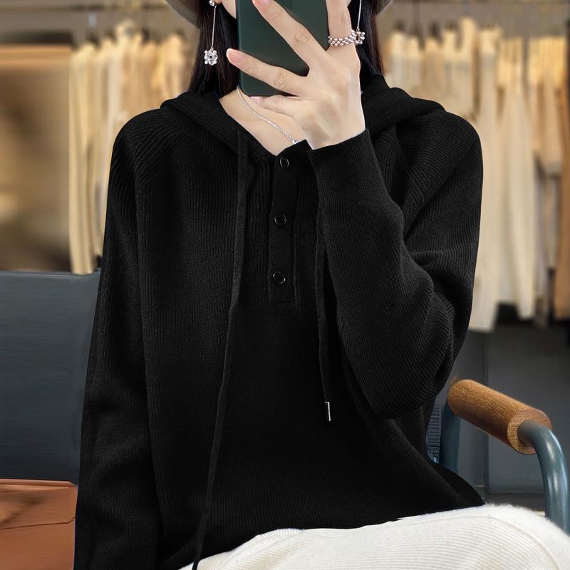 Women's Hooded Loose Knit Sweater - Korean Style Solid Color Cardigan for Autumn/Winter Layering