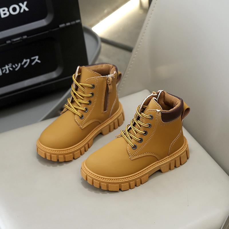 

Детские ботильоны Нескользящие Боковая молния Детские кожаные ботинки Однотонные 2025 Осень Новые Мальчики Девочки Короткие ботинки Удобные 26 коричневый