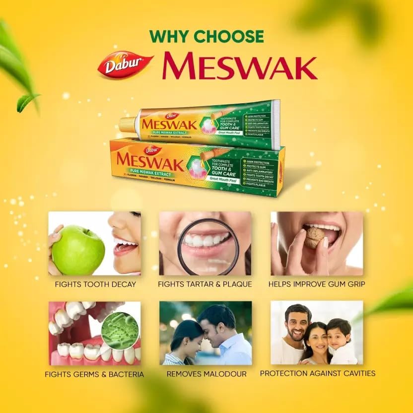 Dabur Meswak Complete Oral Care Toothpaste 200g | Herbal Miswak Extract | Tooth Decay Prevention, Cavity Protection, Stain & Plaque Removal, Gum