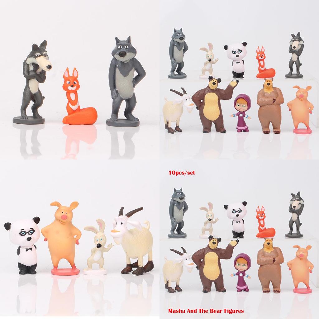 مجموعة شخصيات ماشا والدب الرائعة، مثالية لتزيين الكيك ومتعة اللعب