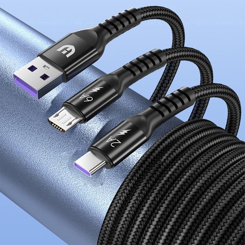 2 In 1 USB Charging Cord Wire Nylon Weaving with USB 5Pin and Type C Output Connectors for Phones Tablets Laptops
