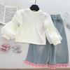 Girls' 2025 Autumn Denim Three-Piece Set: Fashionable Top, Elastic Base Layer & Wide-Leg Pants