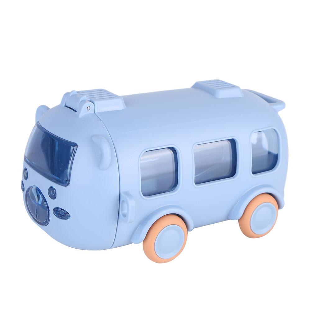 500ML Bus Shape Cartoon Water Cup with Movable Wheels & Strap Cute Car Water Bottle Leakproof for Home Travel