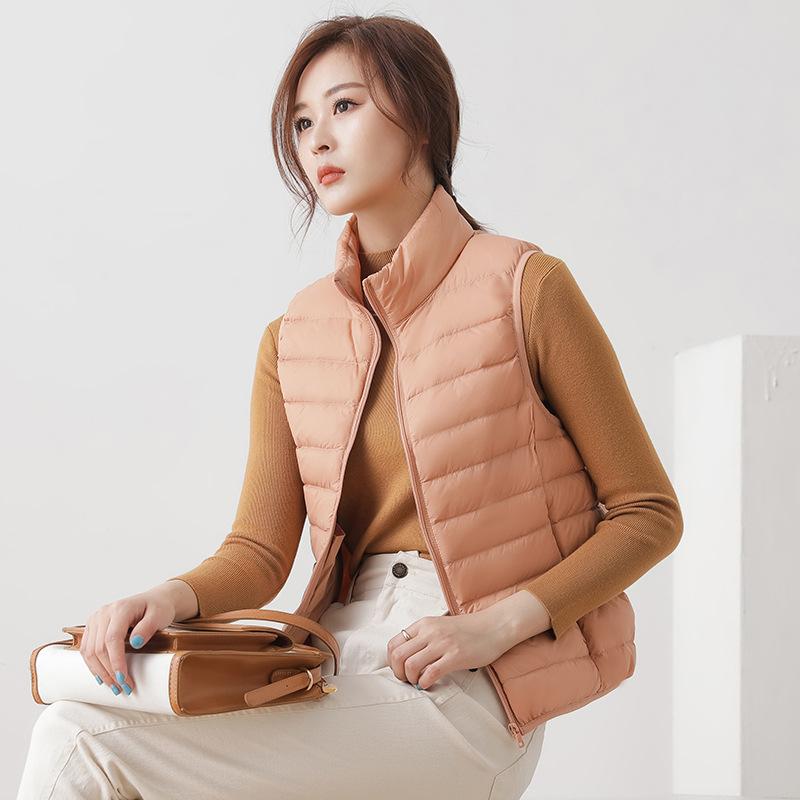 Women's Ultra-Lightweight White Duck Down Vest - Thin Style with Stand Collar