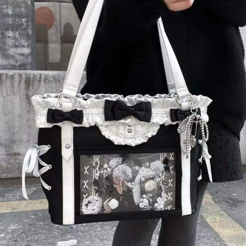 New Fashion Design for Girls Y2K Ulzzang Ita Bag Sweet Preppy Style Shoulder Bag for Women Large Capacity Ribbon Bow Tote Bag
