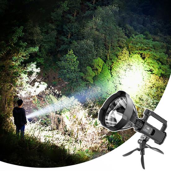 USB Rechargeable Searchlight High-Lumen Handheld Flashlight with Tripod Stand Waterproof Shockproof Outdoor Searchlight for Camping Hiking Emergency