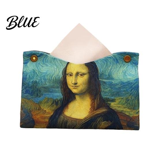 Household Storage Bag Leather Tissue Box Cover Foldable Desktop Organizer Oil Painting Style Napkin Holder Case Reusable Facial Paper Organizer