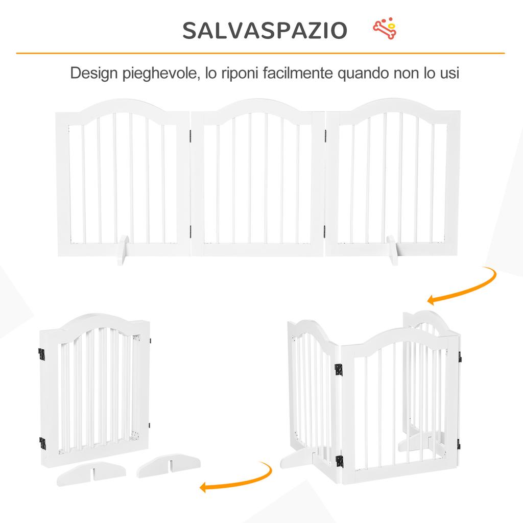 3-Section Folding Wooden Dog Gate, 154.5x29.5x61cm, White