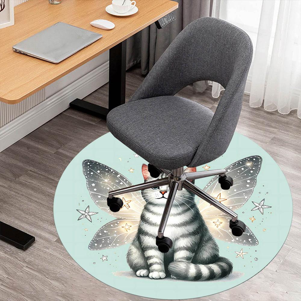 

1pc cat butterfly Round Chair mat Area Rug - Non-Slip, Floor Mat for Office, Bedroom, and Indoor Decor -1002064 80cm by 80cm