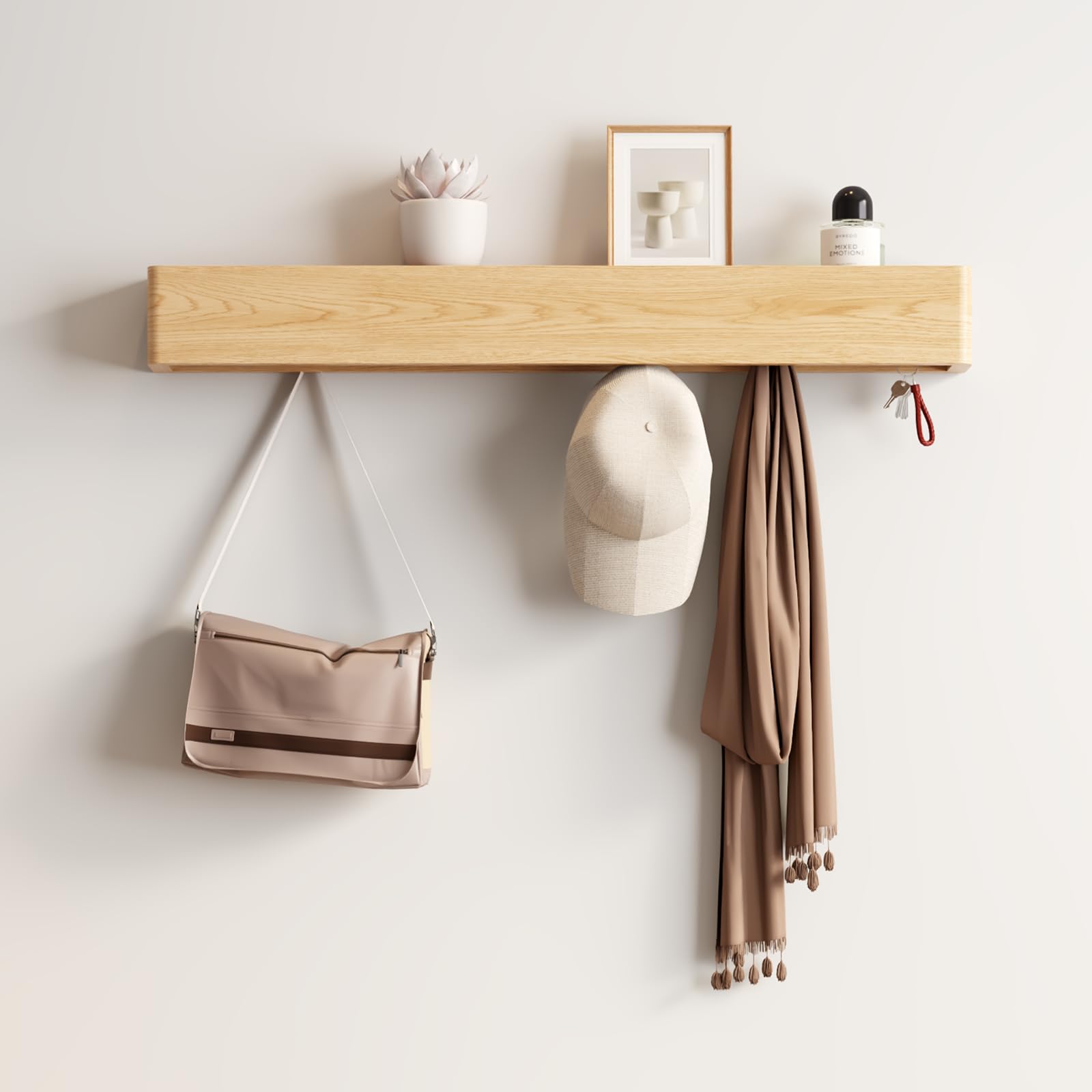 Настенный вешалка из мангового дерева Деревянный держатель для ключей Настенная полка - Натуральное дерево Крючки для ключей Вешалка-стойка Настенный Текстура дерева 8 крючков GYJ091 11800₽