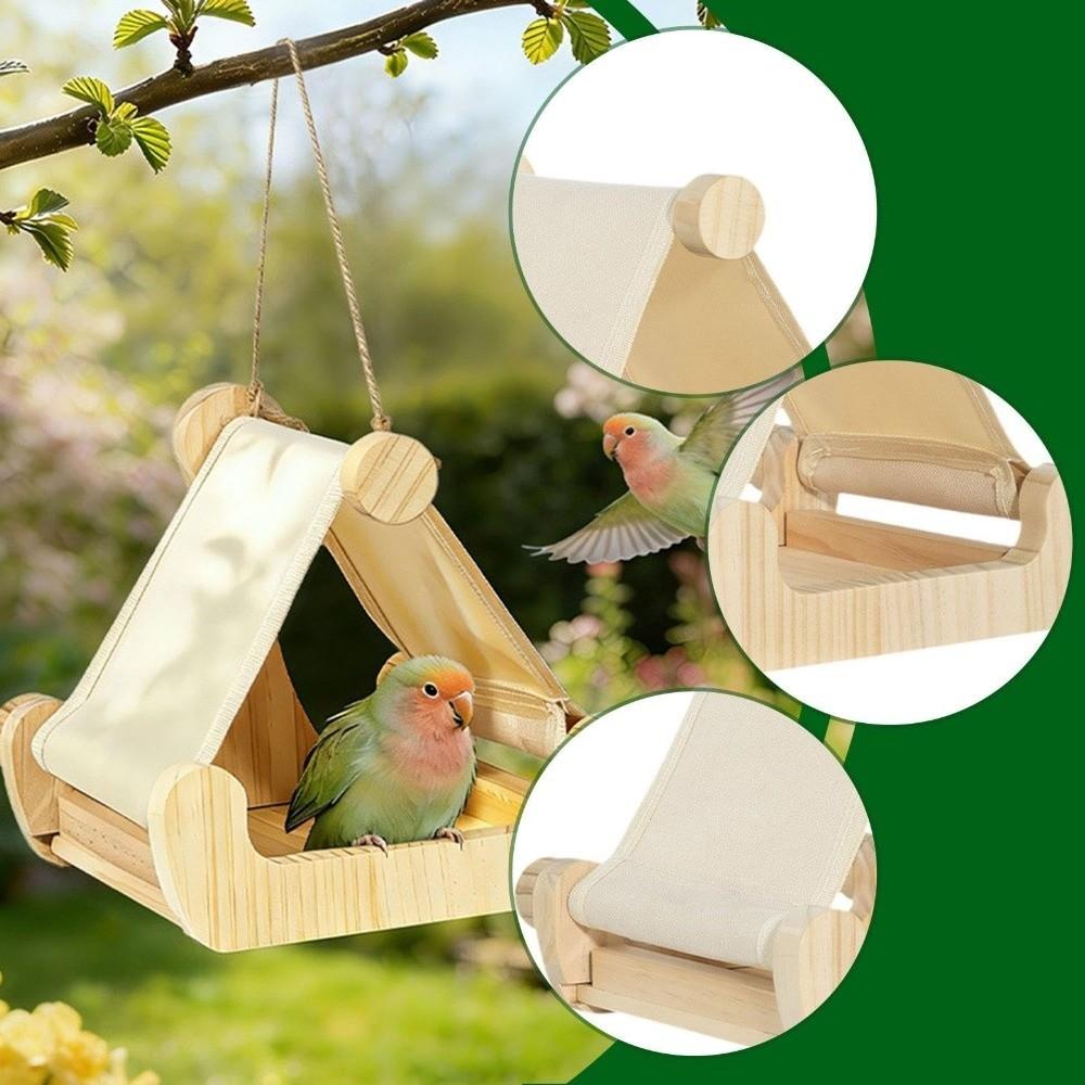 Bite Resistant Wooden Bird Hammock Hanging Bird Feeding Station Parrot Sleeping Swing  Garden