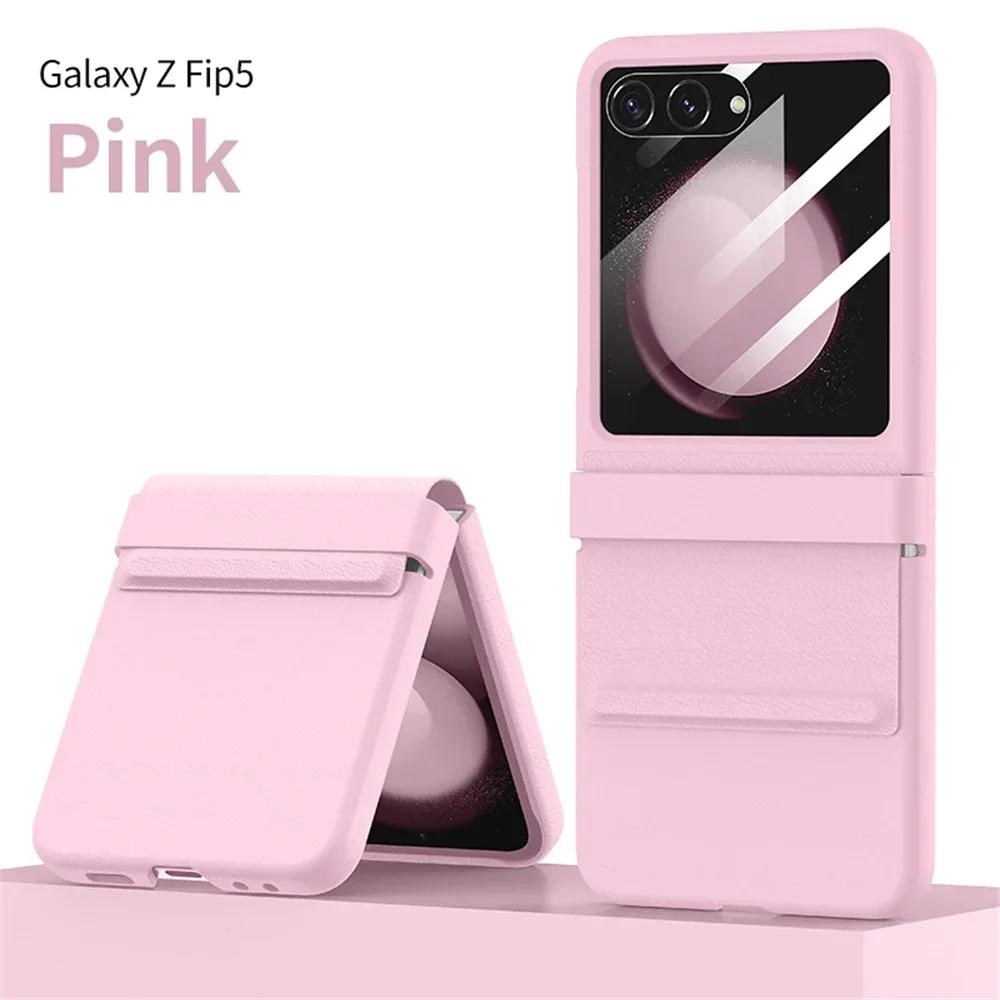 Lyxigt matt läder Färgglat gångjärn för Samsung Galaxy Z Flip 6 5 5G Fodral med spegelfilm Skyddande hopfällbar Stötsäker Fullt skydd