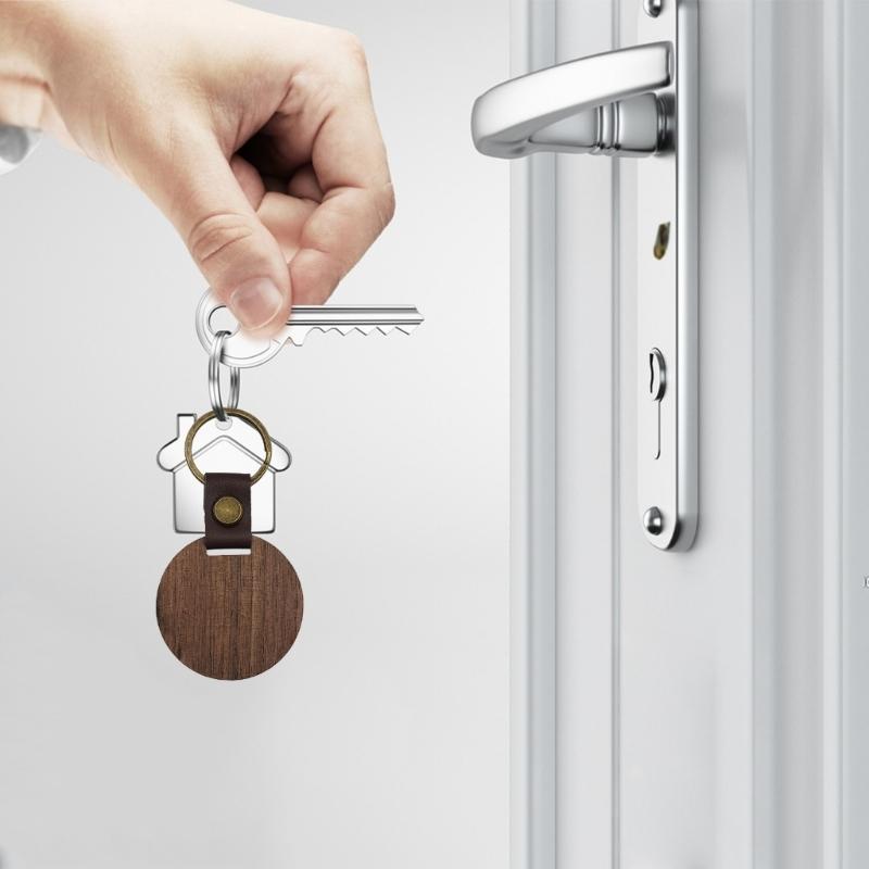 Solid Wood Keychain Wooden Key Chain with Rings Vintage Ornament for Men Women