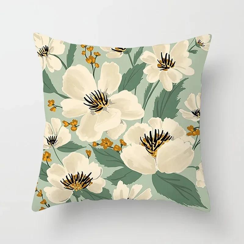 Office Sofa Cushion Cover Floral Flower Print Simple Pillow Cover Household Products
