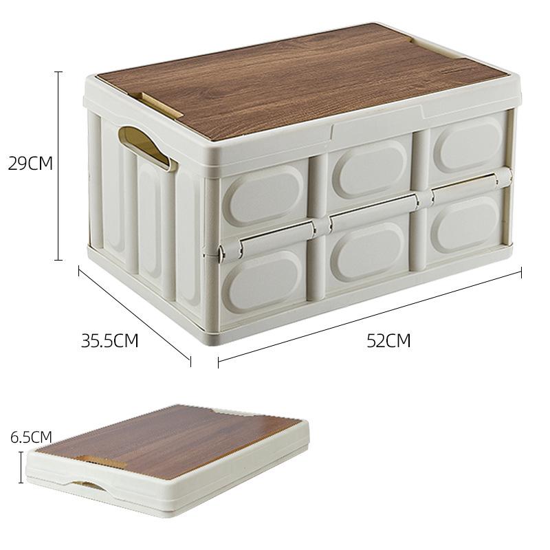 Portable Dual-Use Car and Home Folding Storage Box with Wooden Lid