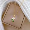 Oil Dripping Green Leaf Flower Full Diamond Light Luxury Temperament Gorgeous Full Diamond Necklace Female Versatile Collarbone Chain Titanium Steel