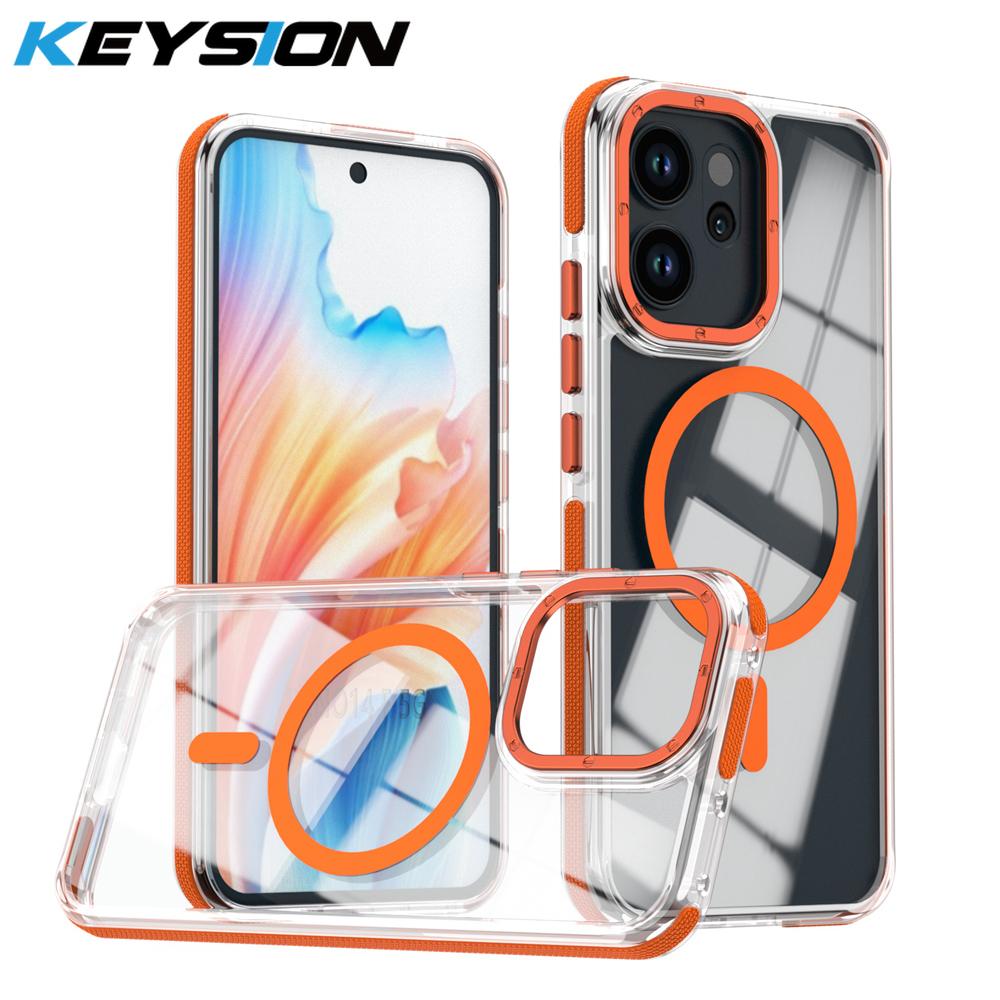 KEYSION HD Transparent Magnetic Case for MagSafe for OPPO Reno 14 F 5G 13 F 4G 12 F 5G Clear Shockproof Phone Back Cover