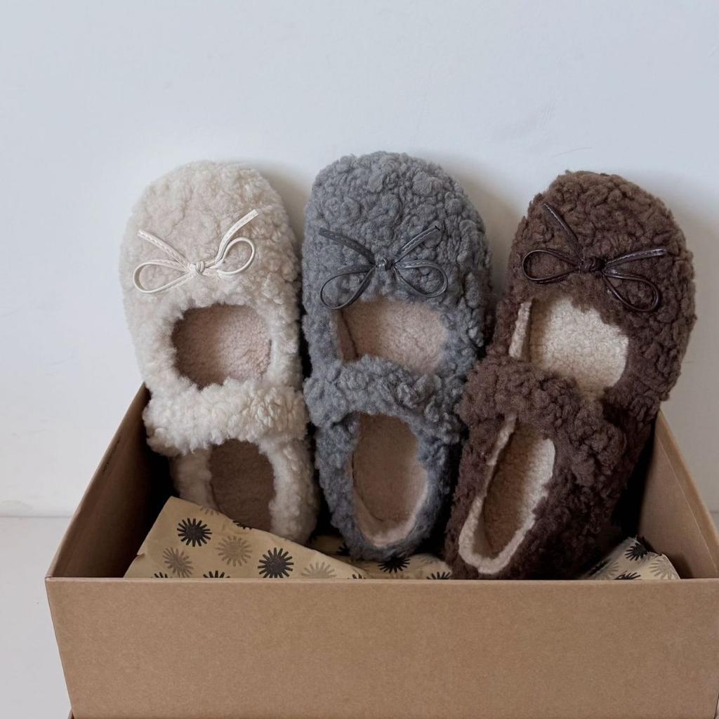 2025 autumn and winter fluffy shoes, warm and velvet cotton shoes, non-slip fairy wind Mary Jane shoes, soft-soled Doudou shoes