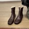 British Style Retro Square Toe Short Boots for Women 2026 New Style with Plush Warm Front Zipper Fashionable Boots