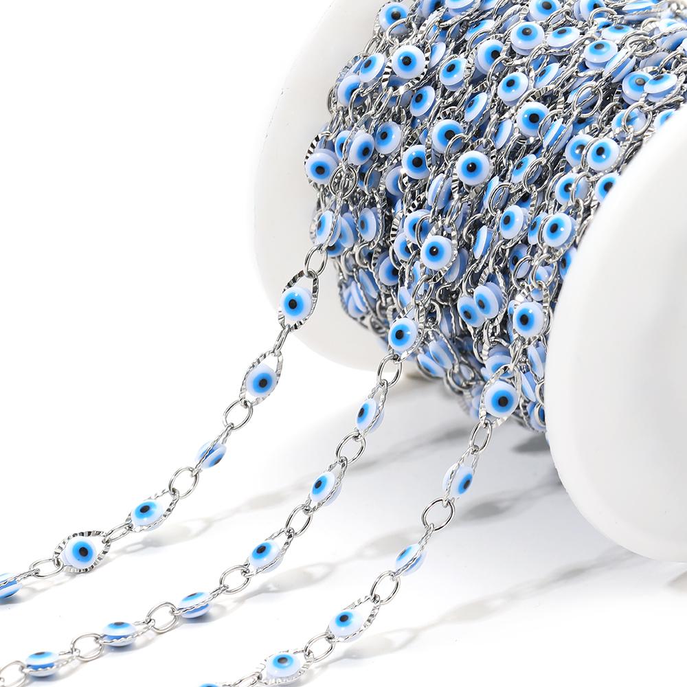 1 Meter Stainless Steel 4.5mm Plastic Turkey Eyes Beads Oval Chains for DIY Jewelry Findings Necklace Bracelet Earrings Making
