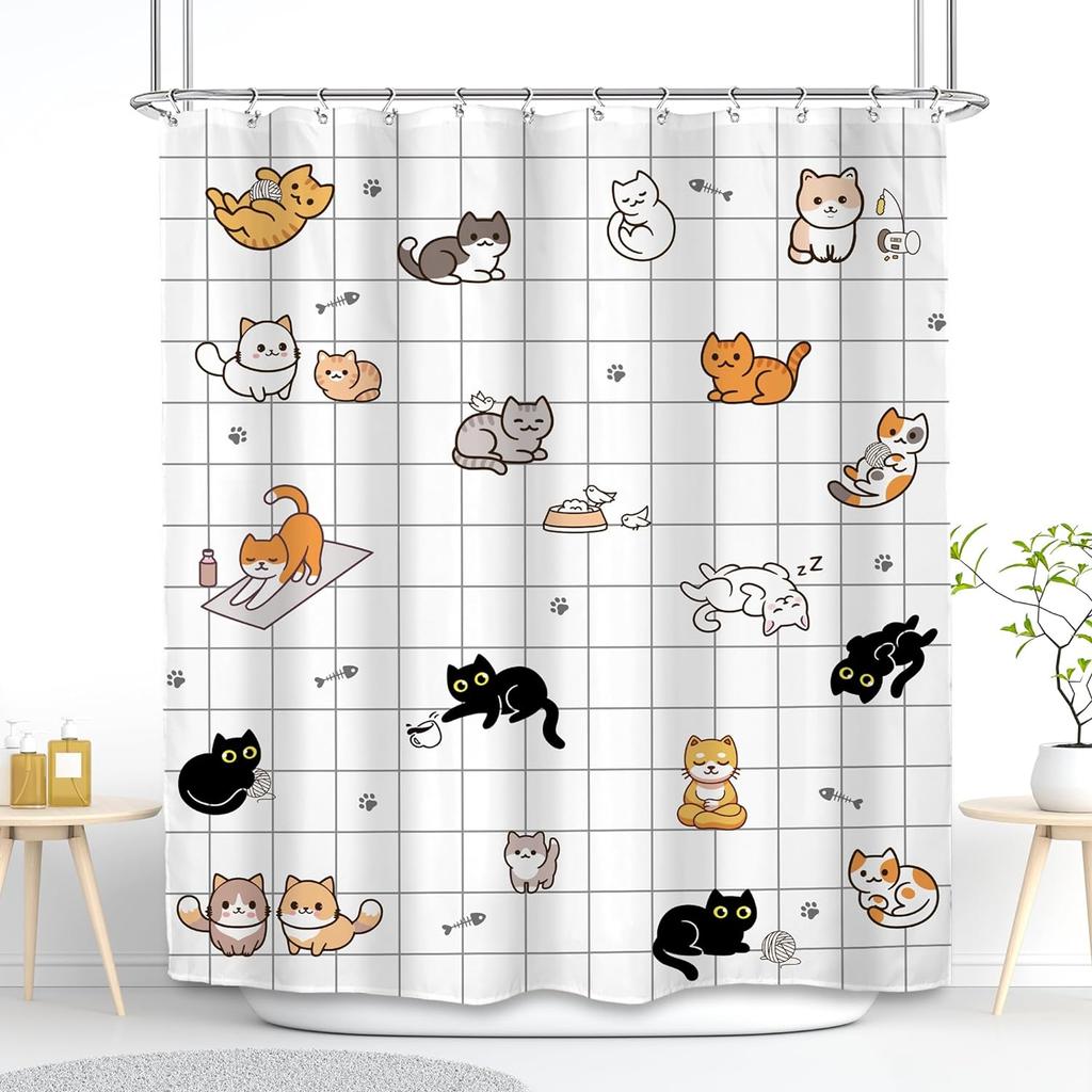 Cute Animals Bathing Cats Dogs Cartoon Shower Curtain Bath Head Bathtub Pattern Kids Child Bathroom Decor Polyester Bath Curtain