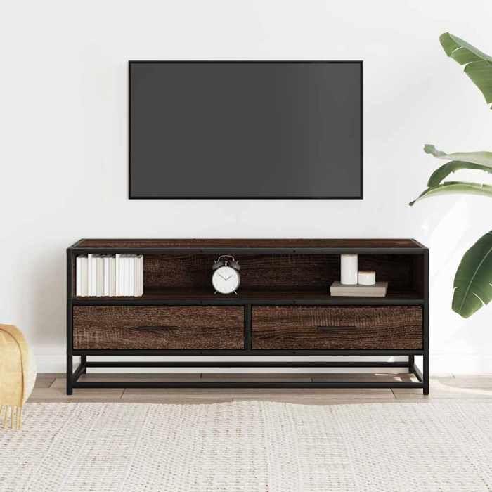 VidaXL Meuble TV chêne marron 100x34,5x40cm bois d'ingénierie et métal, banc TV, meuble hifi, centre de divertissement, 848818