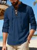 Men's White Lace-Up V-Neck Long Sleeve Shirt - Lightweight Casual Resort Top for Summer Holiday