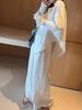 Women's Plus Size High-Waisted Wide-Leg Pants, Winter/Autumn, Loose-Fit, Floor-Length, Versatile White Slimming Design
