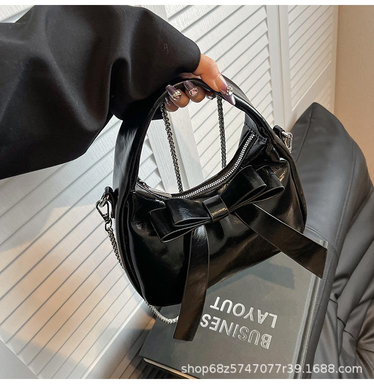 High-end Saddle Small Square Bag Women's Sweet Soft Leather Bow Shoulder Bag PU Hand Carried Crossbody Bag