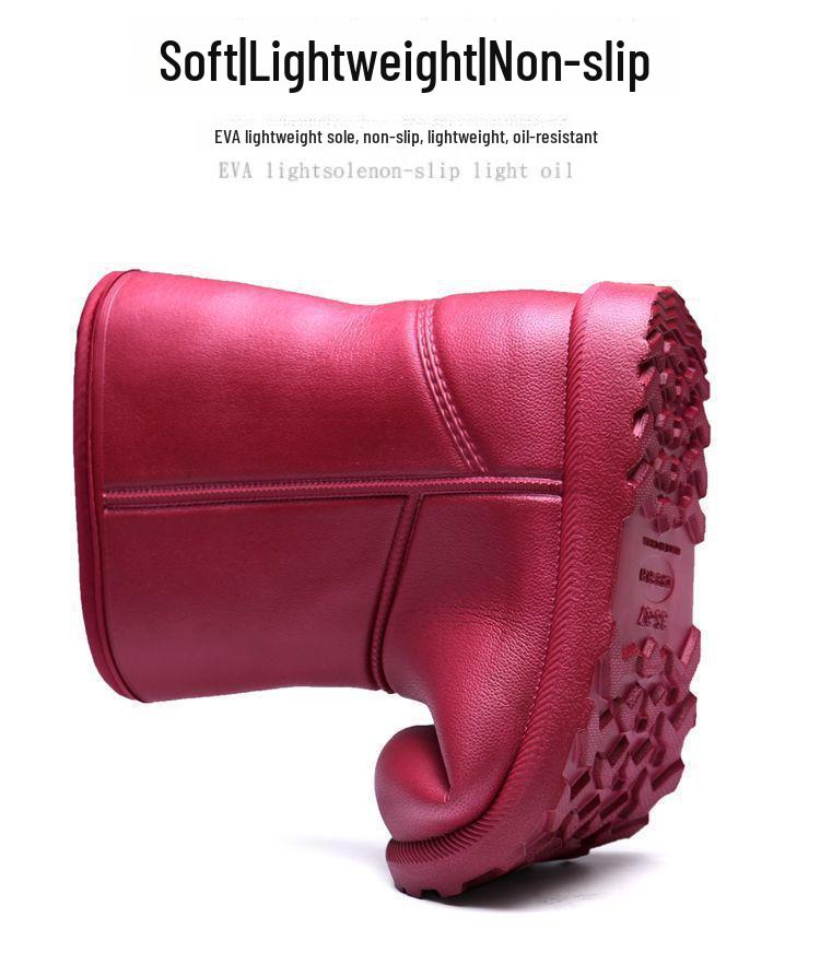 Damen Plüsch Wasserdicht Rutschfest Schnee- & Regenstiefel - Warme EVA Schuhe im koreanischen Stil für Küche, Wäscherei, Arbeit