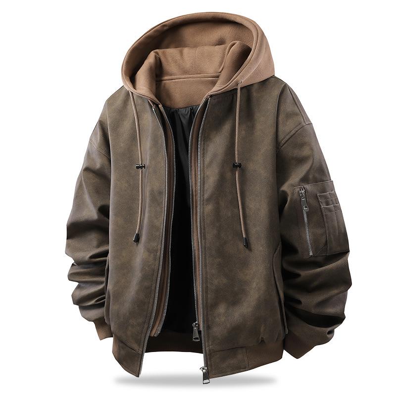 

Men s Faux Two-Piece PU Leather Jacket: Windproof, Loose Fit, Youth Style for Autumn/Winter M